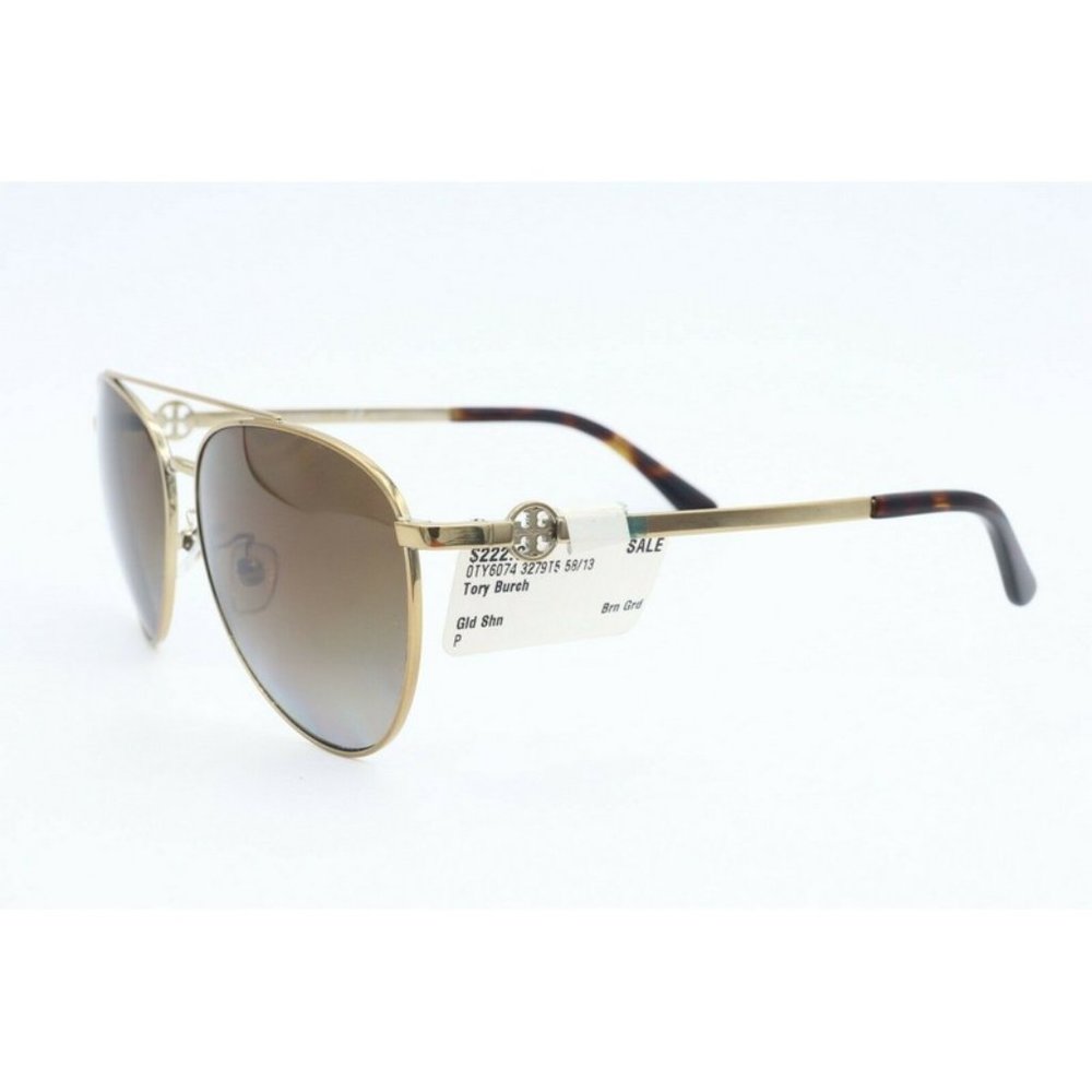 Tory Burch TY 6074 3279T5 Gold Aviator Sunglasses Brown Polarized Lenses 58mm - Picture 3 of 7